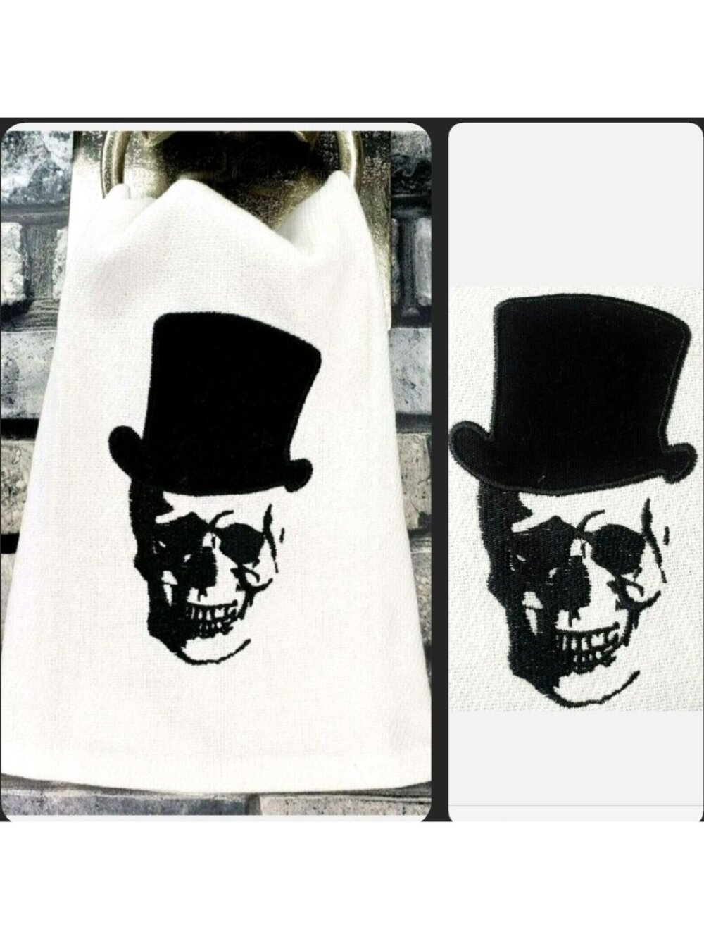 Halloween Top Hat Skull Embroidered Hand TowelGothic Finger Kitchen Towel